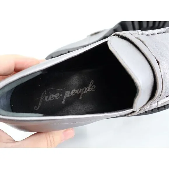 Free People Womens Lyra Lug Sole Penny Loafers Chunky Silver Leather 36 6 - Picture 12 of 14